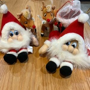 Lot of 5 vintage plush Christmas ornaments